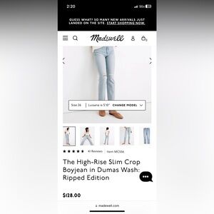 Madewell 28P The High-Rise Slim Crop Boyjean